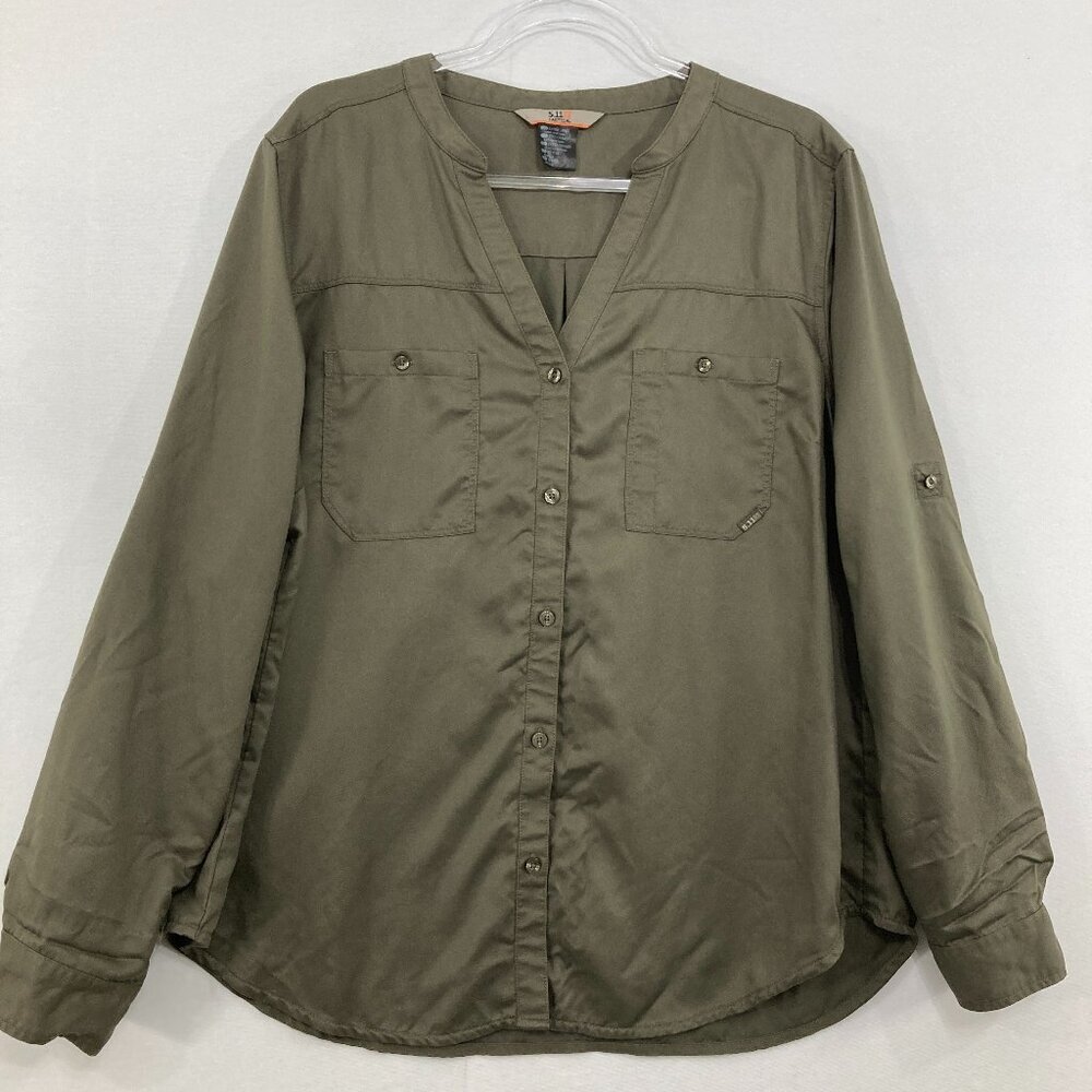 5.11 Tactical Women's size‎ XL Olive Green Split Neck Leslie Button Down - Picture 2 of 10